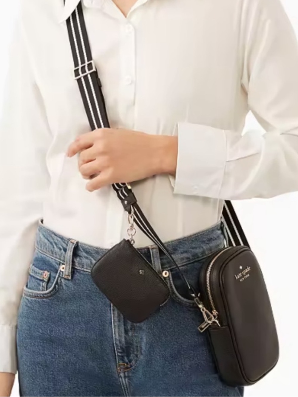 Kate Spade New York Rosie Black Pebbled Leather Crossbody w/ Detachable Zip Pouc